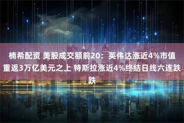 楠希配资 美股成交额前20：英伟达涨近4%市值重返3万亿美元之上 特斯拉涨近4%终结日线六连跌