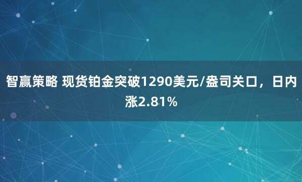 智赢策略 现货铂金突破1290美元/盎司关口，日内涨2.81%